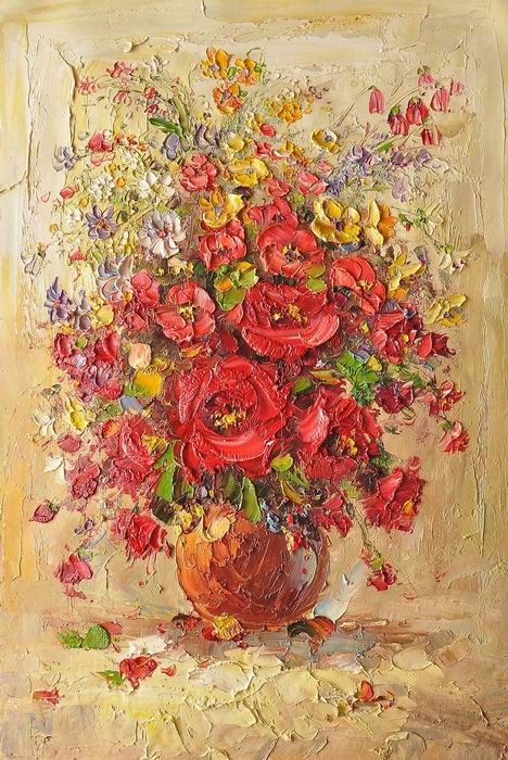 Knife Art Red Yellow Flower Painting Set 
