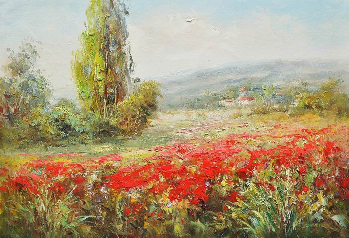 Landscape Red Flower Knife Art  Painting 