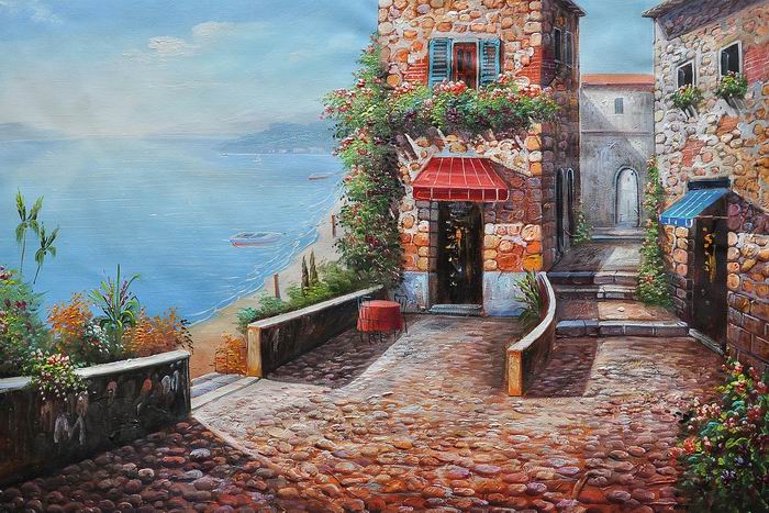 Knife Art Vrown Houses Mediterranean Painting 