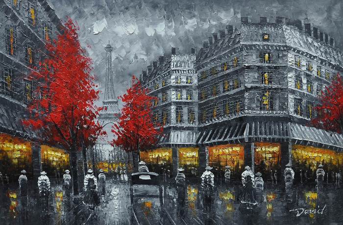 Knife Art Paris Red Tree Painting 